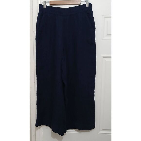 Tahari womens large 100% linen wide leg elastic waist   full length blue pants - Picture 1 of 6